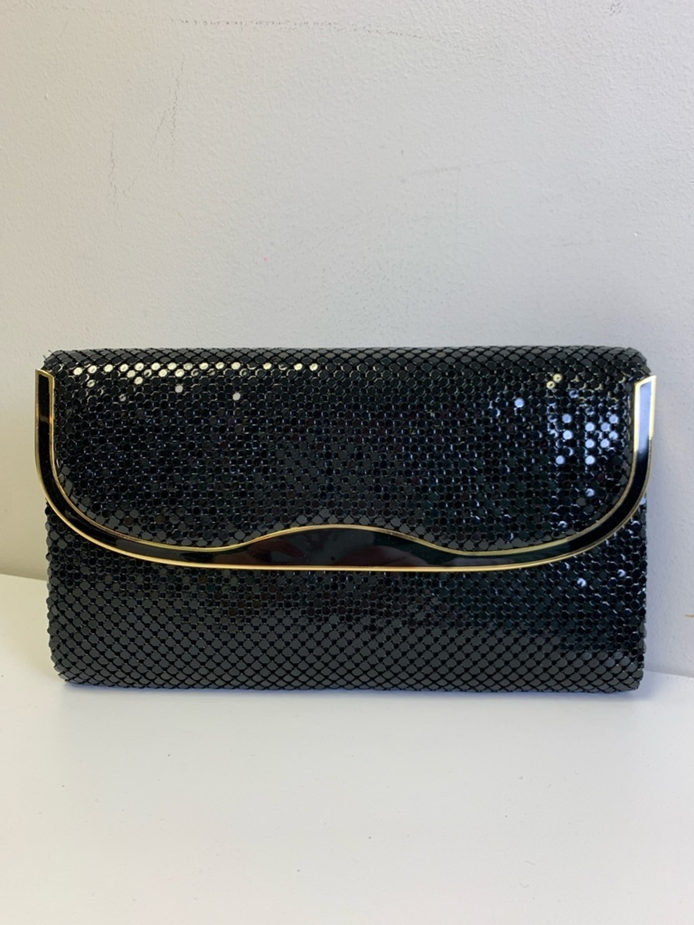 Y&S Handbags Black Sequin Clutch with Gold Accent